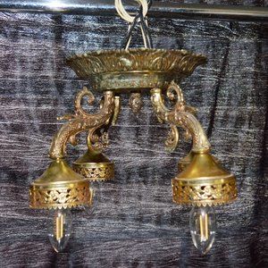 CEILING CHANDELIERS FACE DOWN 4 ARMS 15'' HEIGHT 10'' WIDTH BRASS VINTAGE 1950s